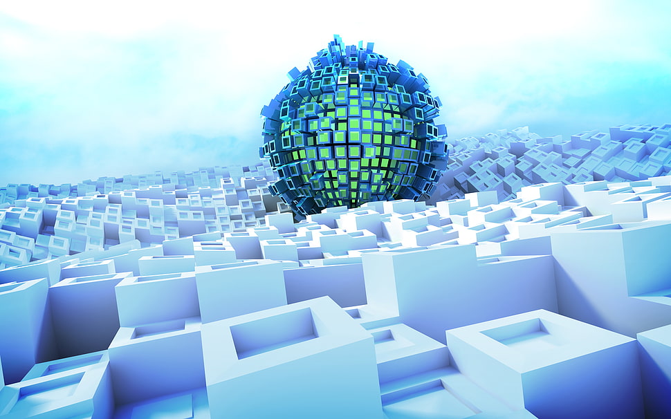 white and blue 3D wallpaper HD wallpaper