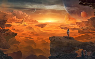 man standing on cliff digital wallpaper, science fiction, planet, space, space art HD wallpaper