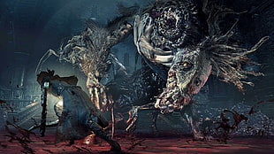 man holding sword in front of alien digital wallpaper, Bloodborne, Ludwig the Accursed