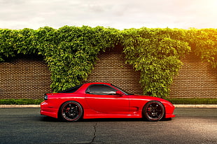 red coupe, car, road, Mazda, rx7