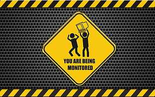 you are being monitored signage, multiple display, hazard, humor, dark humor HD wallpaper
