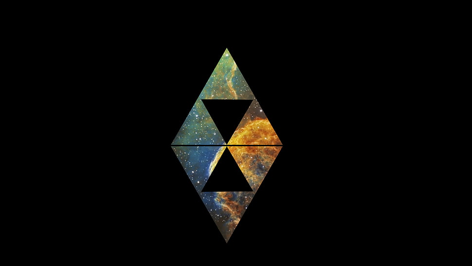 diamond shaped yellow graphics, triangle, galaxy, space HD wallpaper