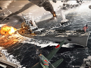 War of Ships digital wallpaper, warship, artwork, World War II, military