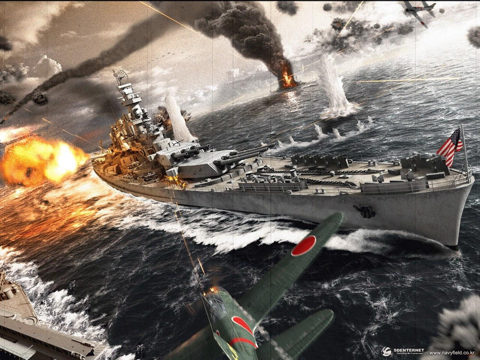 War of Ships digital wallpaper, warship, artwork, World War II, military