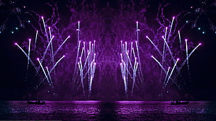 purple fireworks display, fireworks, purple, lightning HD wallpaper
