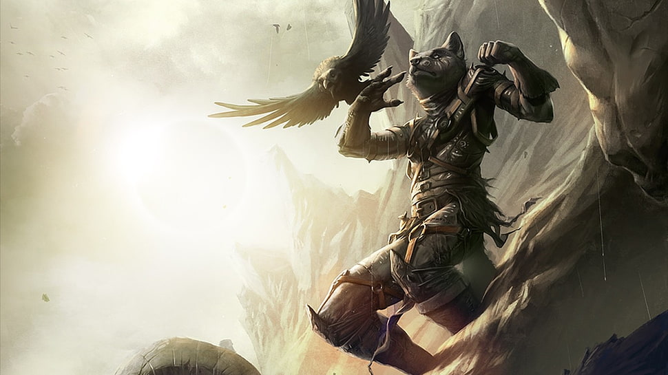 wolf and eagle animated illustration, furry, Anthro HD wallpaper