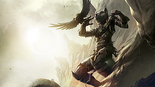 wolf and eagle animated illustration, furry, Anthro HD wallpaper