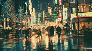beige umbrellas, Masashi Wakui, photography, photo manipulation, umbrella HD wallpaper