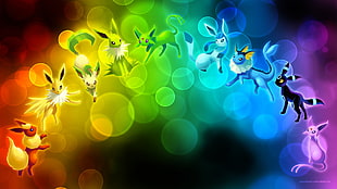 Pokemon Eevee evolution digital wallpaper, Eevee, evolution, rainbows, colorful