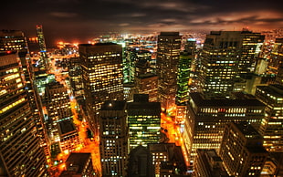 aerial photo of city during nighttime HD wallpaper