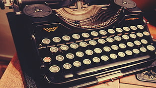 black and brown Continental typewriter, vintage, Retro style, machine, typewriters