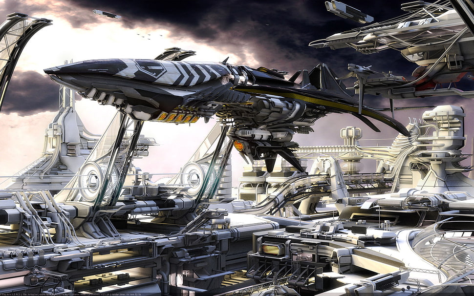 gray and white aircraft illustration, science fiction, spaceship, digital art, futuristic HD wallpaper