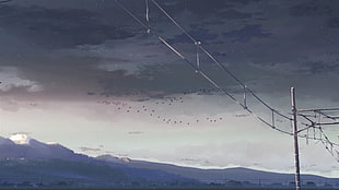 gray electric post, 5 Centimeters Per Second, anime, Makoto Shinkai 