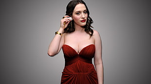 women's red strapless sweetheart dress HD wallpaper