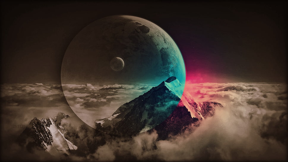 moon against mountain digital wallpaper, space HD wallpaper