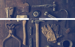 hand tool lot, workshops, work bench, tools, hammer HD wallpaper