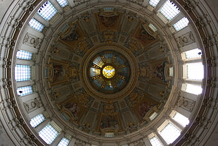low-angle photography of white and brown indoor dome building, church, religion, artwork, Germany
