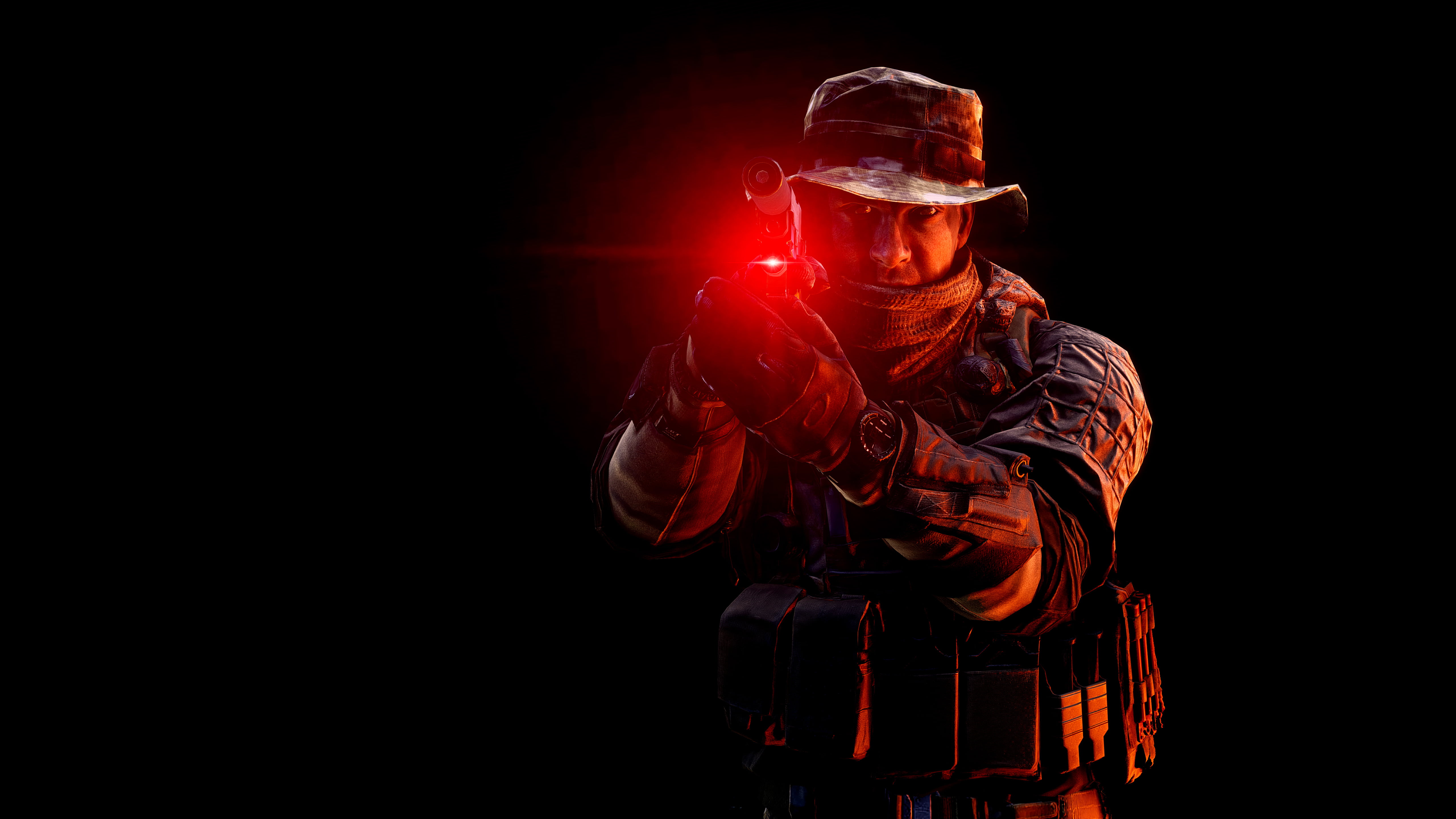 soldier holding laser pointer sign pistol