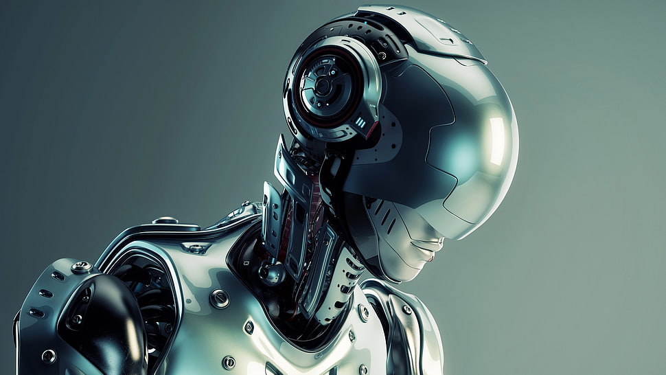 gray robot illustration, digital art, robot, 3D, technology HD wallpaper