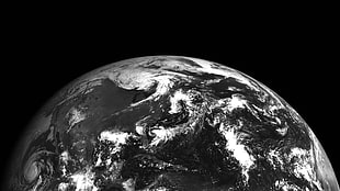 grayscale photo of earth, space
