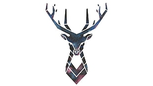buck head artowrk, white  background, deer, galaxy, simple HD wallpaper