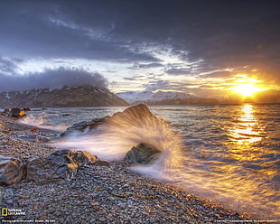 National Geographic photograph, National Geographic, Alaska, rock, waves HD wallpaper