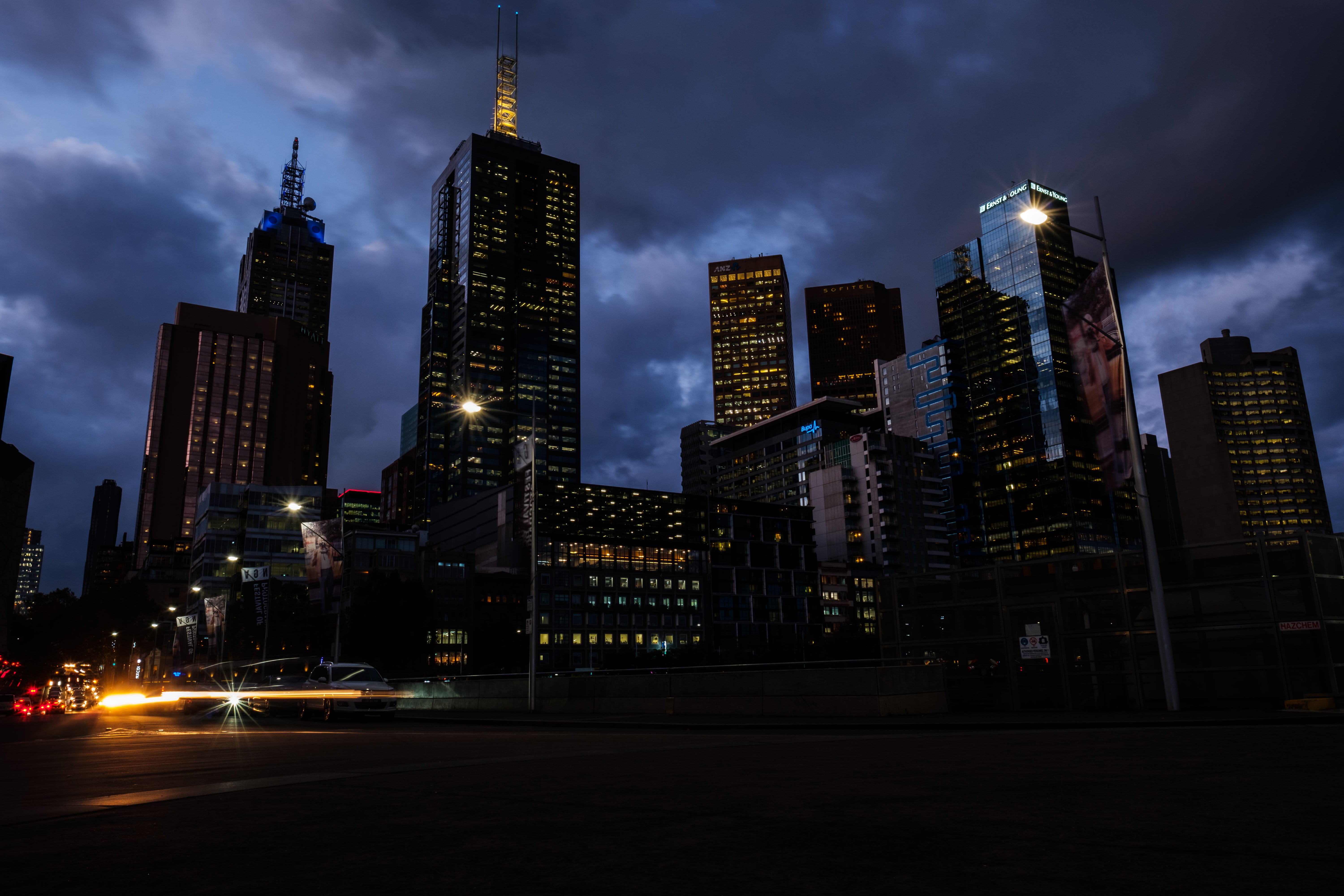 high rise building at night