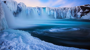 blue body of water, ice, nature, landscape, waterfall