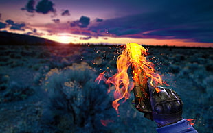 fire on a torch photo HD wallpaper