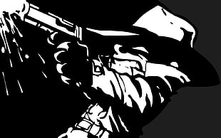 man holding black pistol illustration