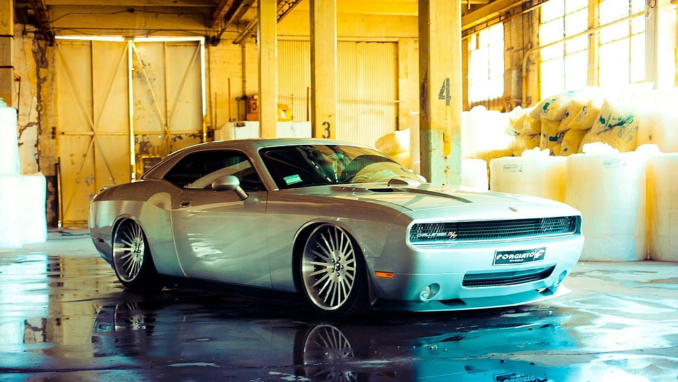 silver Dodge Challenger HD wallpaper