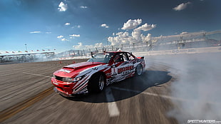 red and white stock car, drift, car