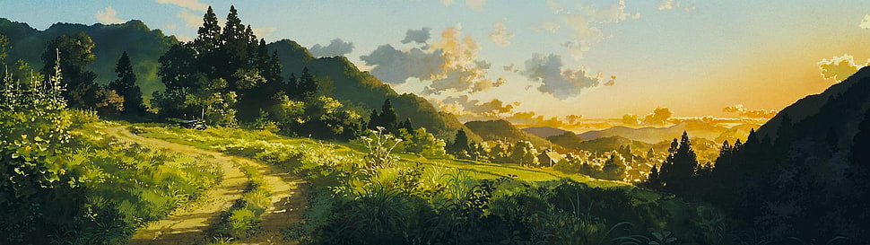 green grass field and mountain range during daytime HD wallpaper