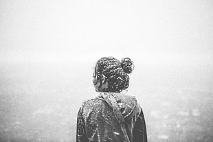 gray scale photography of woman with snow on her body