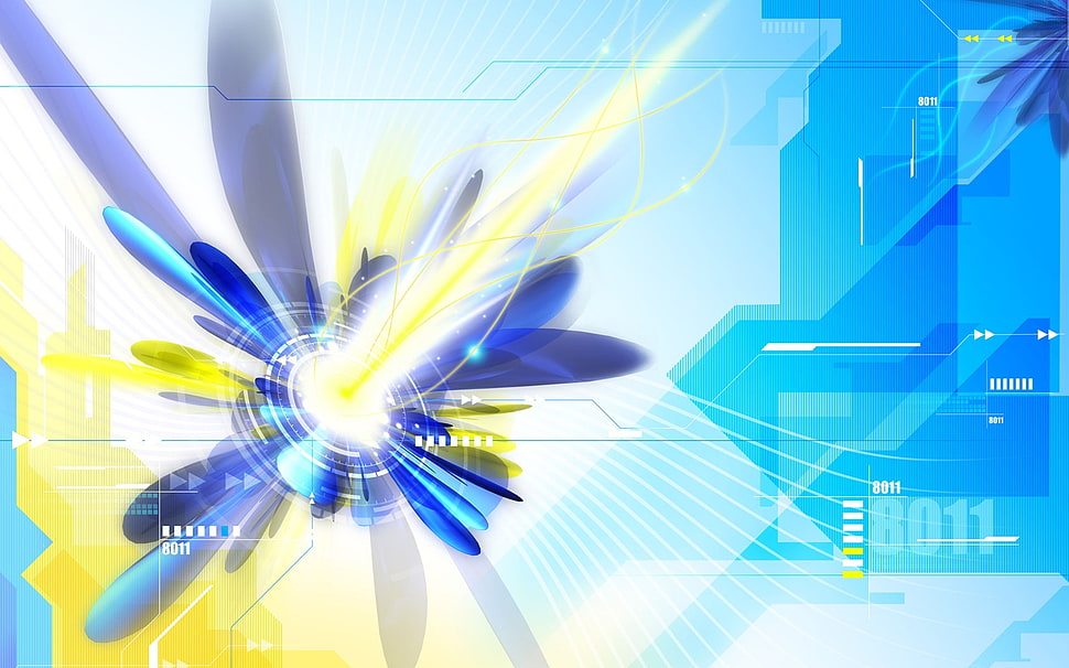 blue and yellow illustrations HD wallpaper