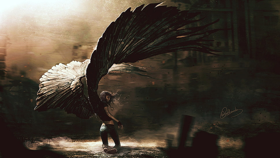 woman with wings painting HD wallpaper