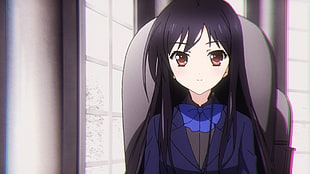 black haired anime female character sitting on chair, Accel World, Kuroyukihime