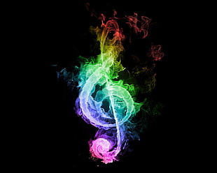 multicolored g-clef illustration, music