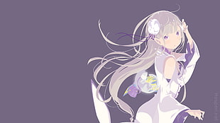 gray-haired purple dressed female anime character wallpaper