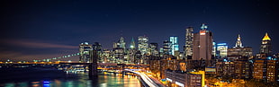 city skyline, New York City, city, night, lights