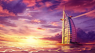 Burge Al Arab, Burj Al Arab, Sunset, Seascape HD wallpaper