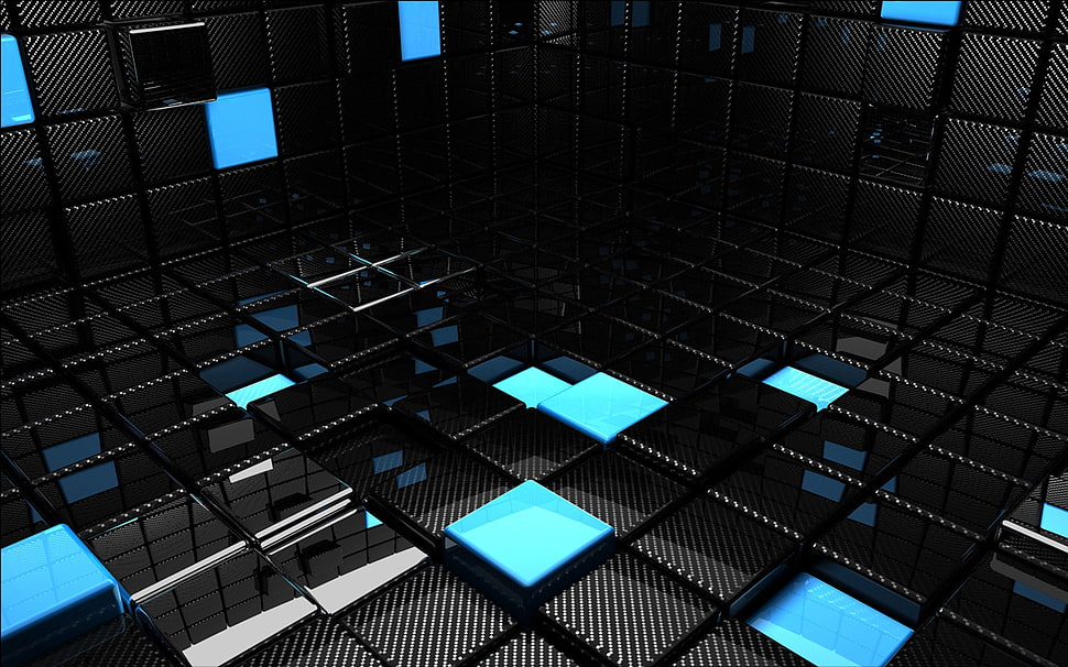 blue and black blocks HD wallpaper