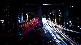 timelapse photography of vehicles on road, transport, car, lights, night