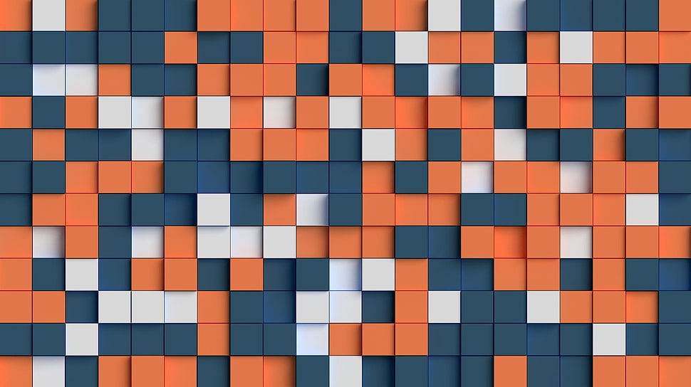 orange and blue cubes, abstract, cube HD wallpaper