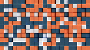 orange and blue cubes, abstract, cube