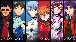 four assorted color of clothes, Neon Genesis Evangelion, Ikari Shinji, Asuka Langley Soryu, Ayanami Rei HD wallpaper