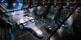 gray spaceship digital painting, FTL, spaceship, science fiction, Faster Than Light