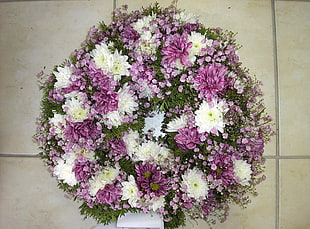 white, purple, and green flowers