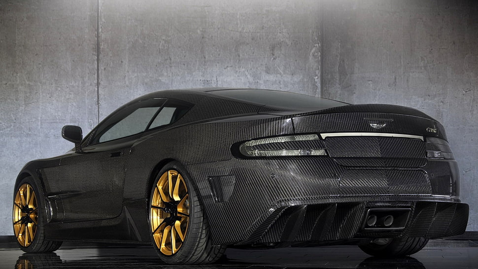 black coupe, car, Aston Martin, black cars, carbon fiber  HD wallpaper