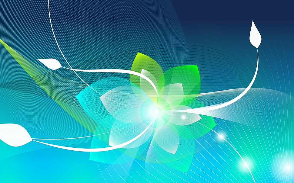 blue and green flower digital wallpaper HD wallpaper